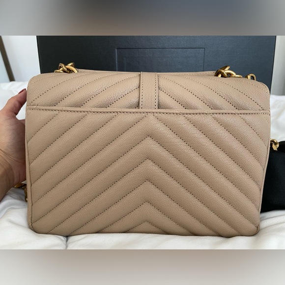 BNIB YSL College Bag Dark Beige and Gold - Picture 5 of 11